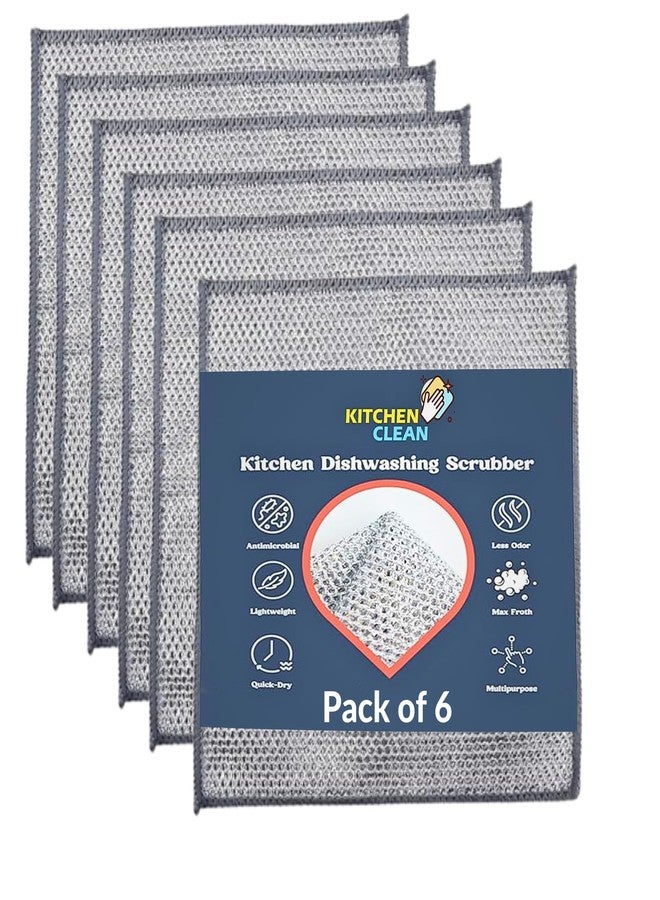 Kitchen Clean™ 6 Pcs Multipurpose Steel Scrubber for Kitchen | Wire dishwashing Rags | Latest Kitchen Cleaning Wire dishwashing Cloth | Steel Juna Scrubber for Utensils, Dish wash Cloth (Pack of 6) - Image 1
